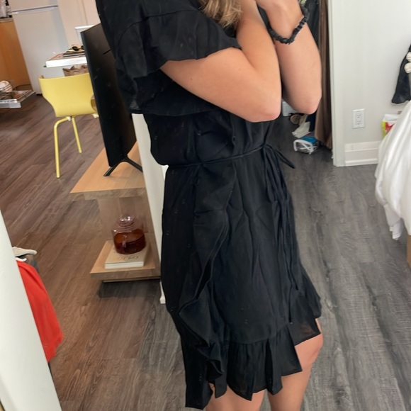 Black Ruffled Dress with Waist Tie, Size XS - Picture 2 of 5